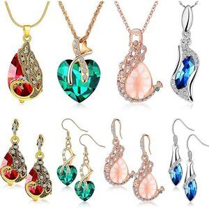 4 Sets of Peacock Jewelry for Women Crystal Necklace and Earrings Fashion Gift